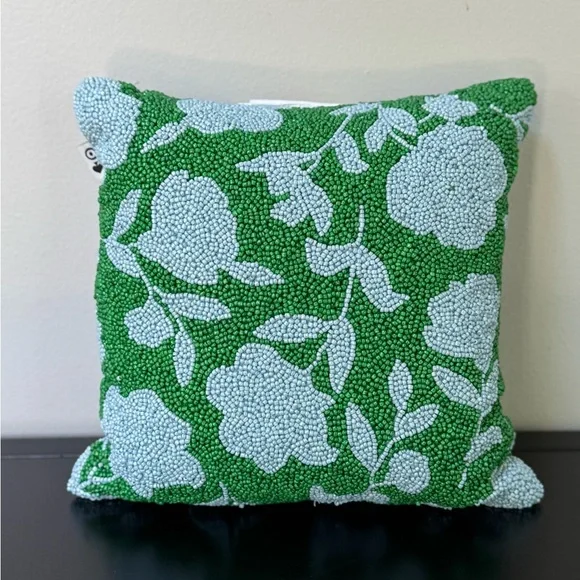 Kate Spade target beaded front toss pillow. Green and Blue Floral 12x12 - Picture 4 of 13